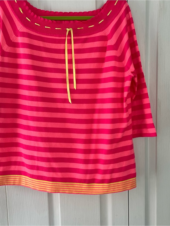 Sydney Easton Sweaters - Sydney Easton Woman 1X Pink Striped Sweater Vibrant Colorful